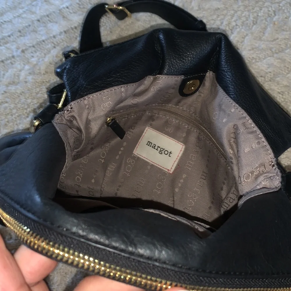 Margot Black Leather Crossbody Hobo Satchel Bag